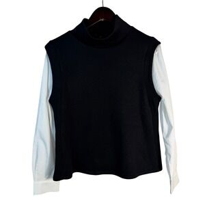 DREW Layered Look Sweater Top Mock Neck Shirt Illusion Black White Medium